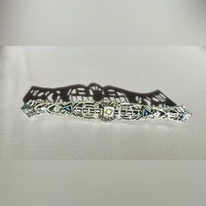 Antique 1910s-1920s Flawless Edwardian Diamante Filigree Bar Pin